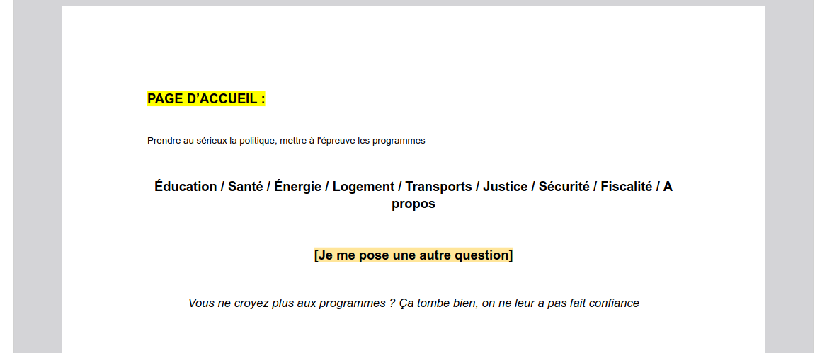 Maquette de la page d&rsquo;accueil