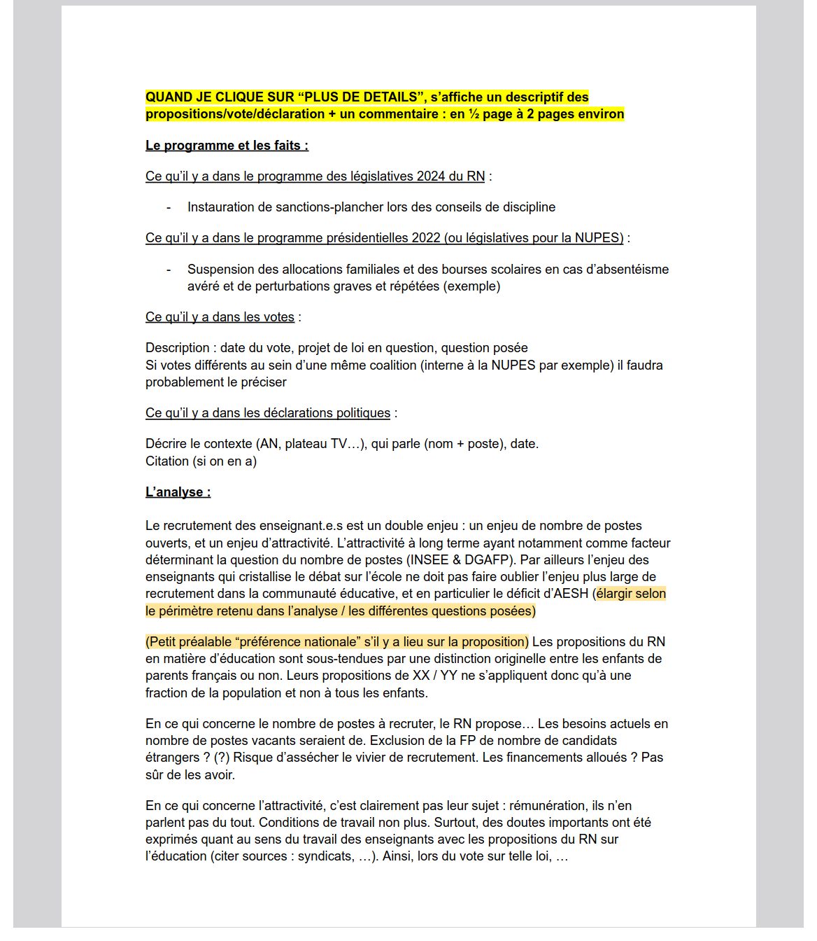 Maquette de la page d&rsquo;une réponse détaillée